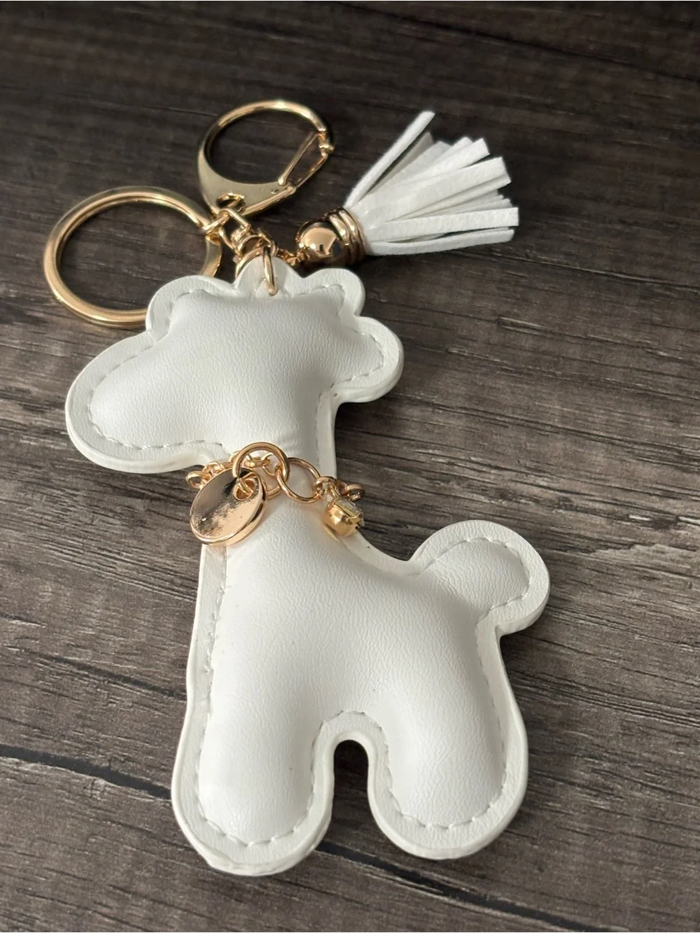 White Giraffe Faux Leather Bag Charm / Keychain with Gold Hardware &Tassel